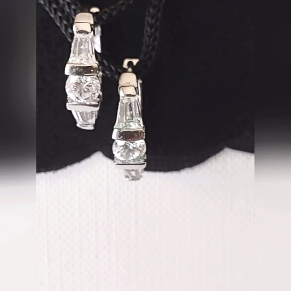 Sterling Silver half hoop Diamonique petite earrings